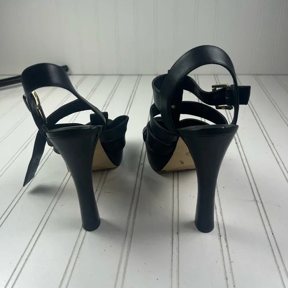 Michael Kors Gideon T-Strap Platform Heels Black Leather Studded Women Size 7.5M - Picture 4 of 8